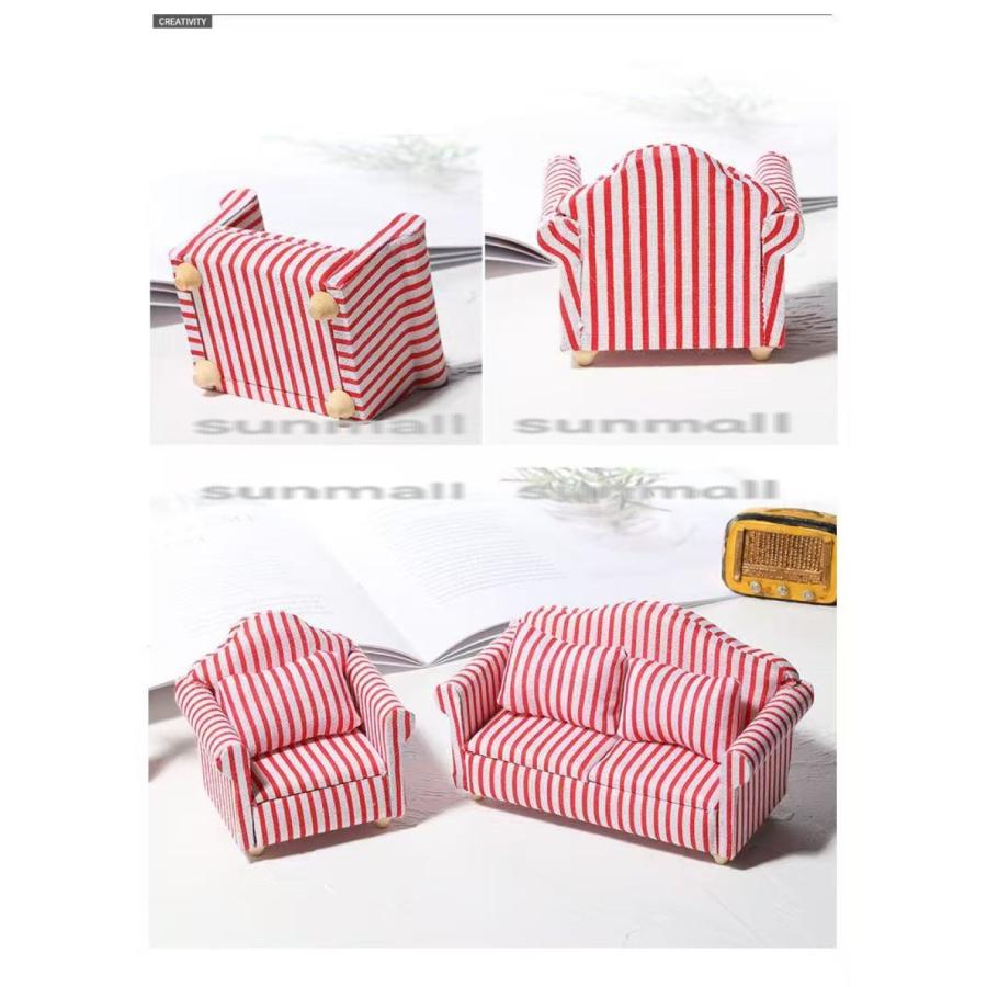 1点販売】【1人掛けソファ】ミニチュア 1人掛けソファ 赤ストライプ柄