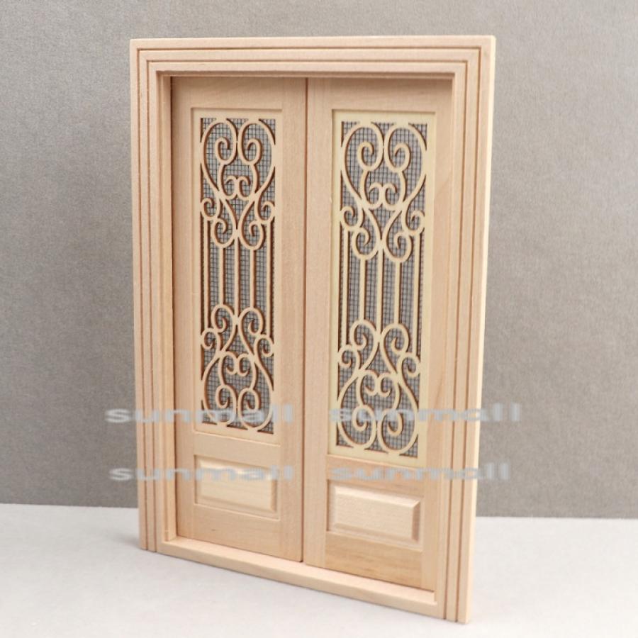 1点販売】ミニチュア木製ドア 1点販売 彫刻デザイン 扉開閉可 ドール