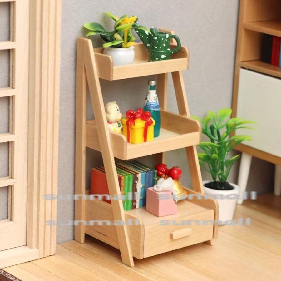 1点販売】【5色選べる】ミニチュア木製3段シェルフ 引き出し付き