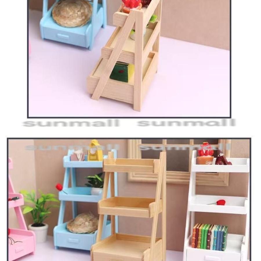 1点販売】【5色選べる】ミニチュア木製3段シェルフ 引き出し付き