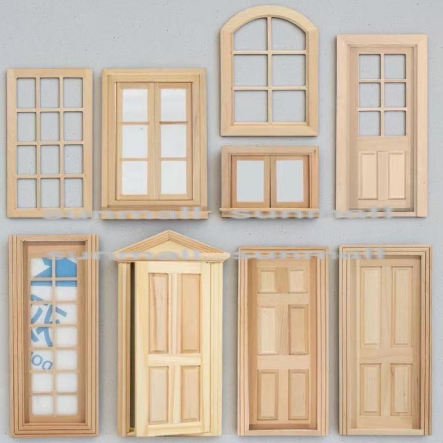 1点販売】【 9タイプから選べる】ミニチュア 木製ドア＆窓 未塗装
