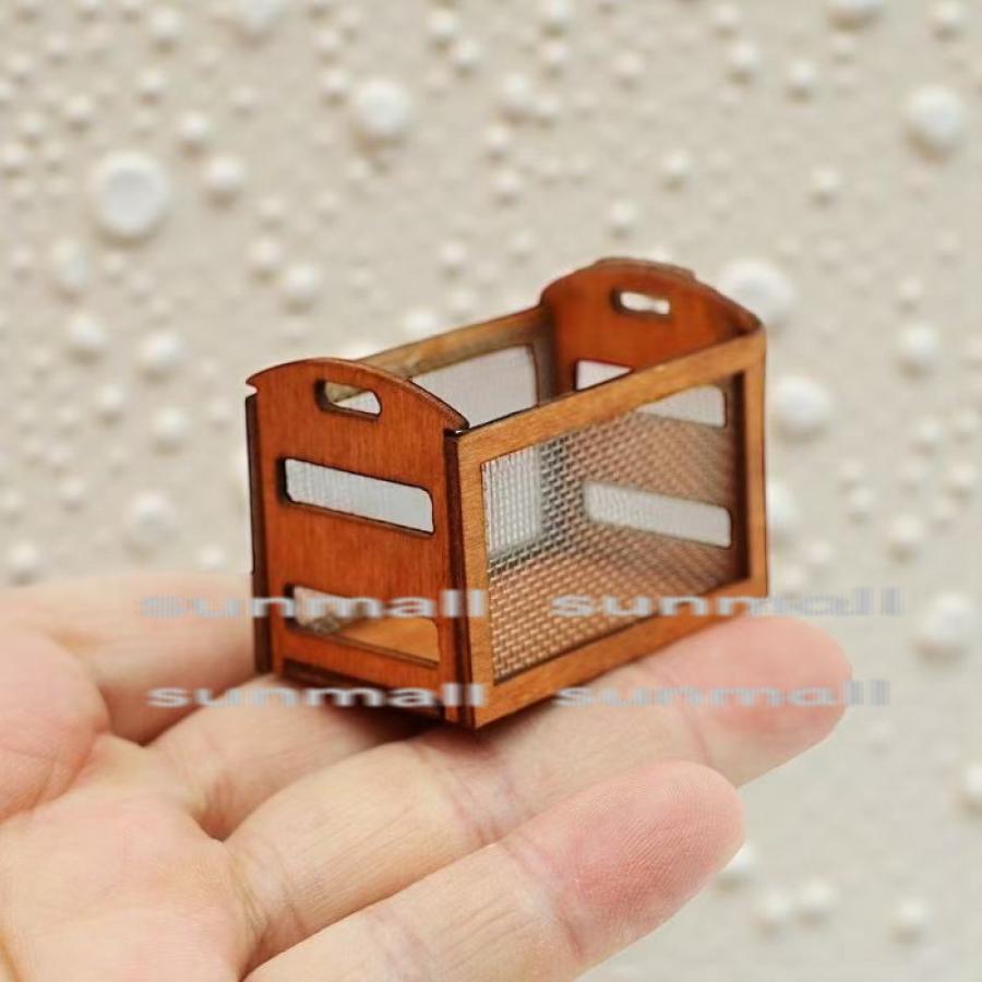 1点販売】ミニチュア 木製収納ボックス ドールハウス用 メッシュ付き 