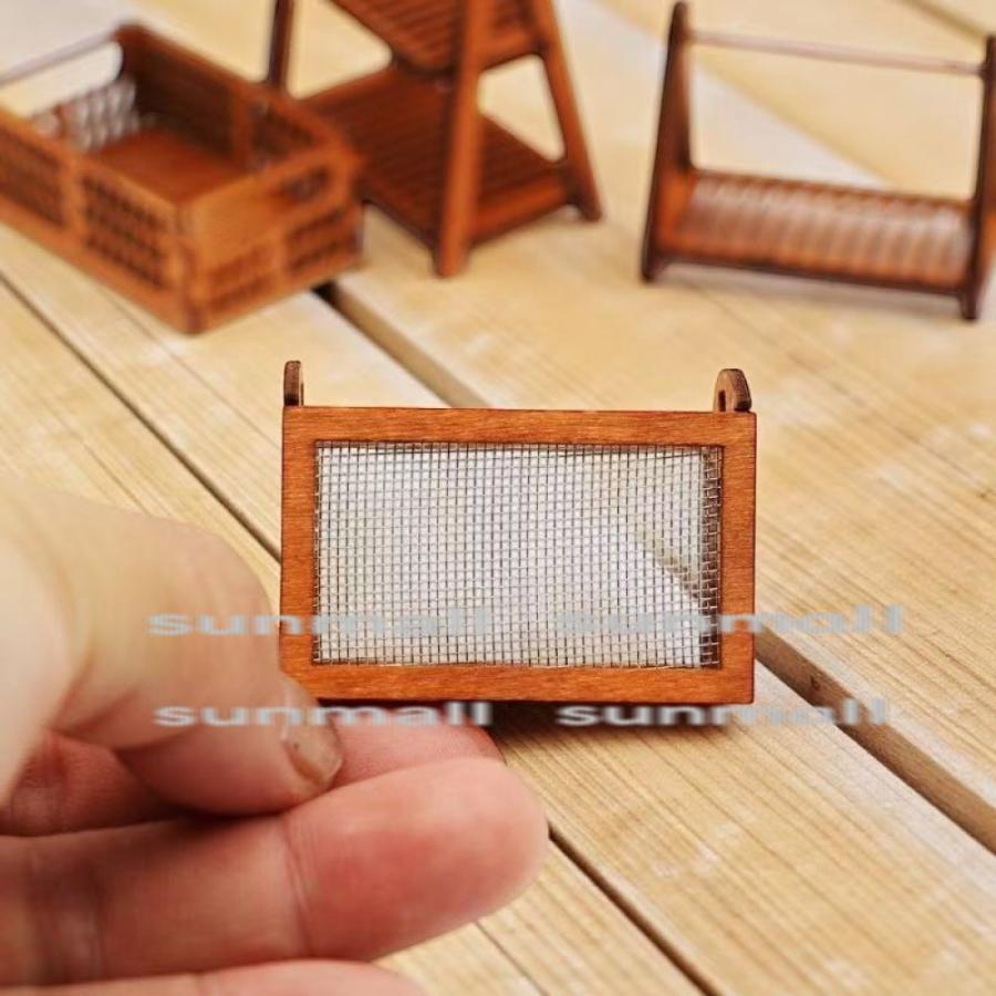 1点販売】ミニチュア 木製収納ボックス ドールハウス用 メッシュ付き 