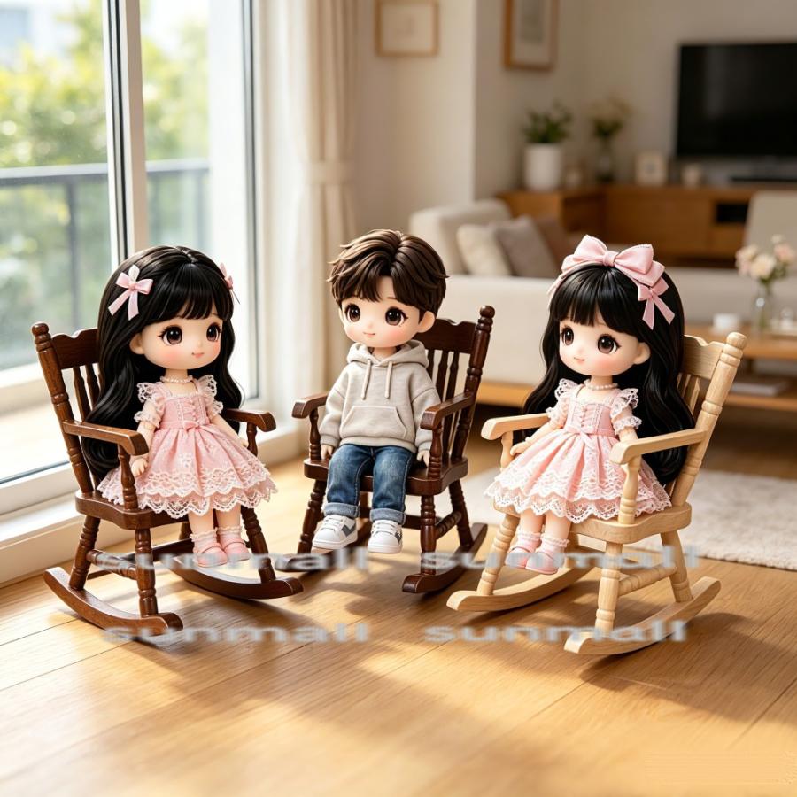 ミニチュアベンチ 2つセット　ガーデン　人形　ロッキングチェア 1点販売】【2デザイン・5色選択可能】木製ミニチュアロッキングチェア