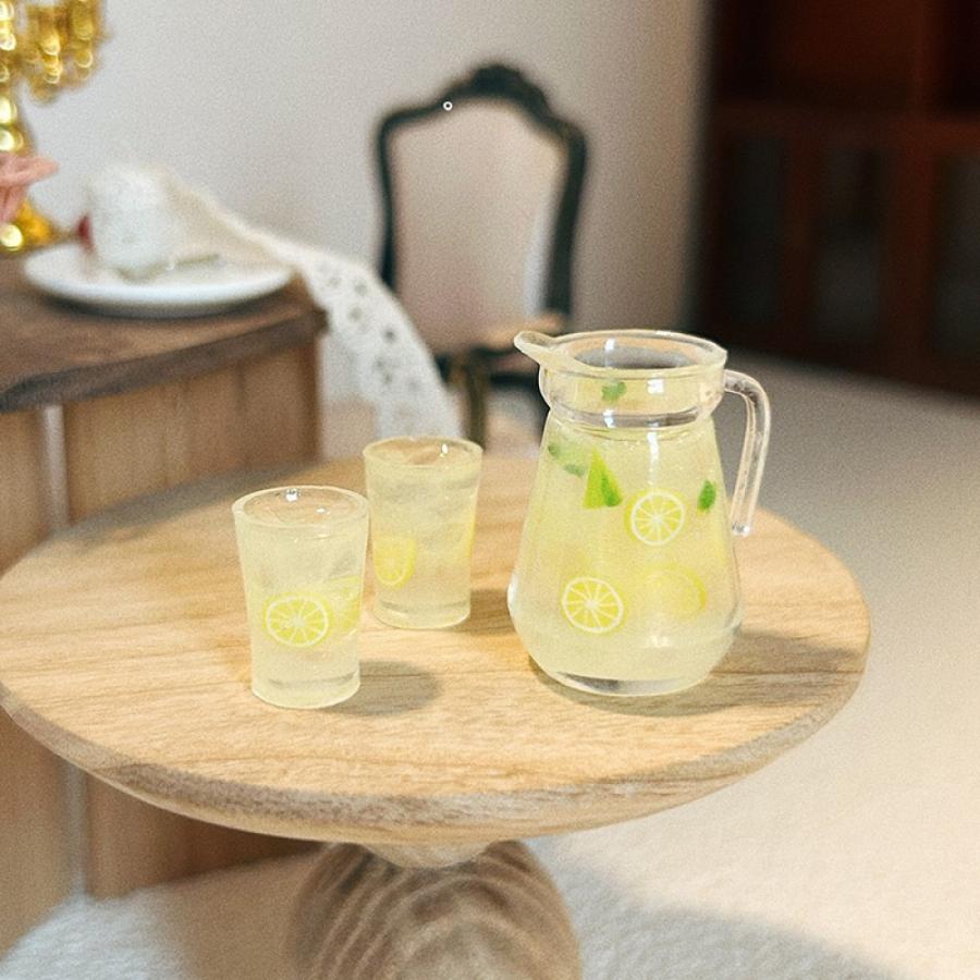 1セット3点入れ）ミニチュアレモン水ドリンクセット ドールハウス用