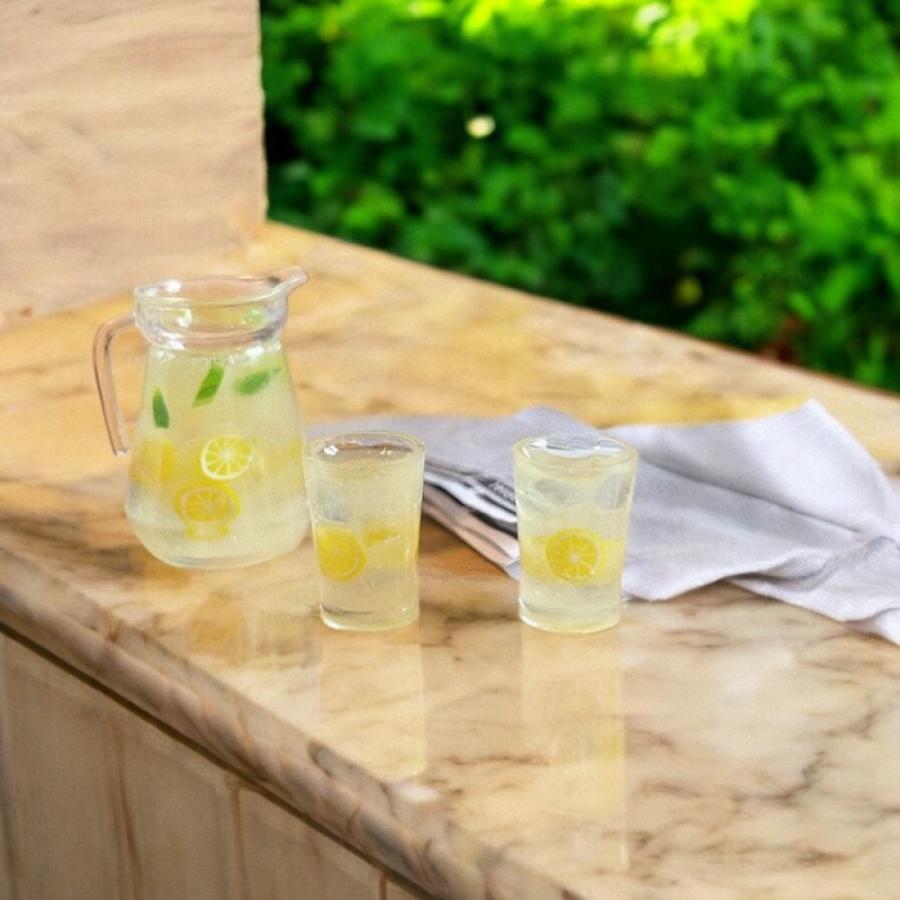 1セット3点入れ）ミニチュアレモン水ドリンクセット ドールハウス用