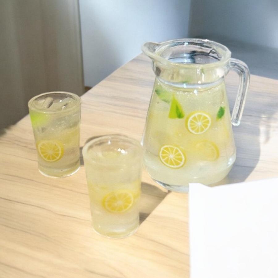1セット3点入れ）ミニチュアレモン水ドリンクセット ドールハウス用