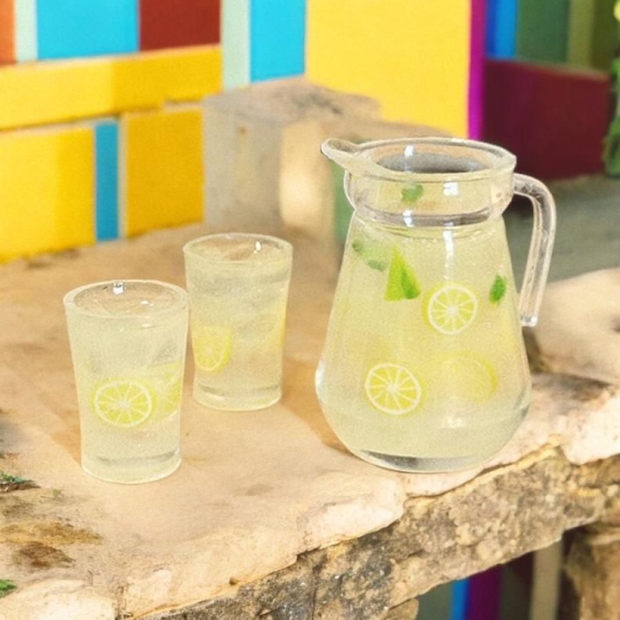 1セット3点入れ）ミニチュアレモン水ドリンクセット ドールハウス用