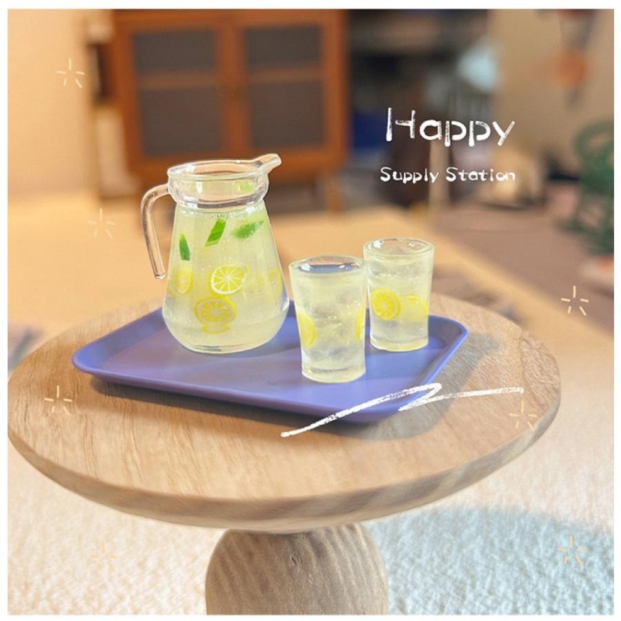 1セット3点入れ）ミニチュアレモン水ドリンクセット ドールハウス用