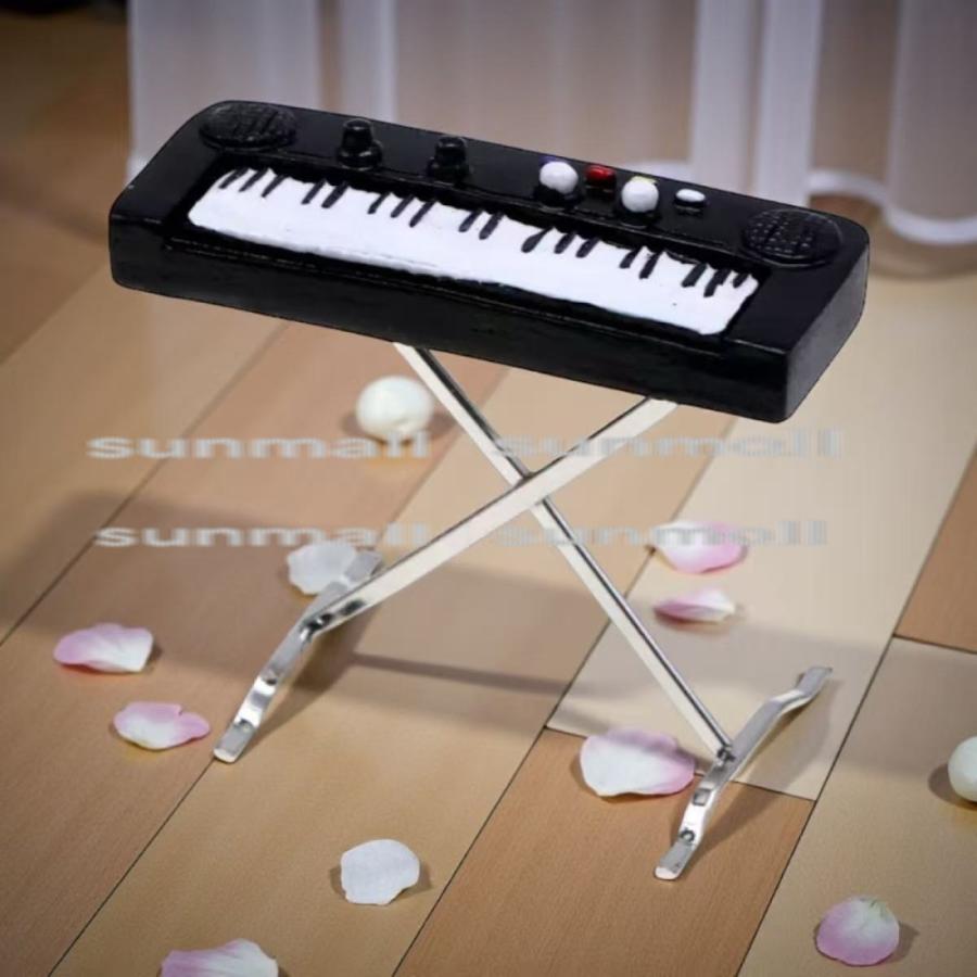 1点販売】ミニチュア電子キーボード スタンド付き ミニピアノ 1/12