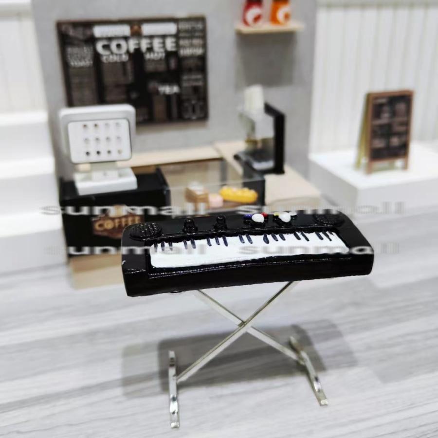 1点販売】ミニチュア電子キーボード スタンド付き ミニピアノ 1/12