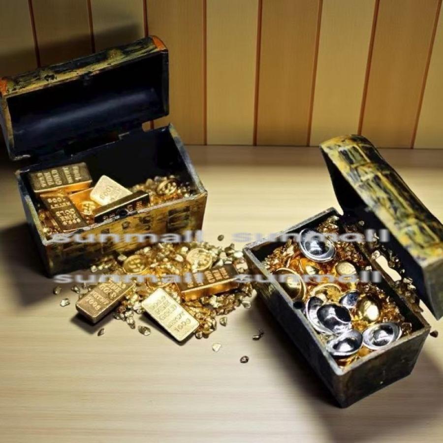 1セット】【2タイプを選べる】海賊風ミニチュア宝箱 金塊＆コイン付き