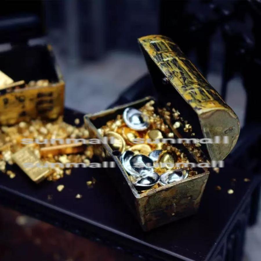 1セット】【2タイプを選べる】海賊風ミニチュア宝箱 金塊＆コイン付き 