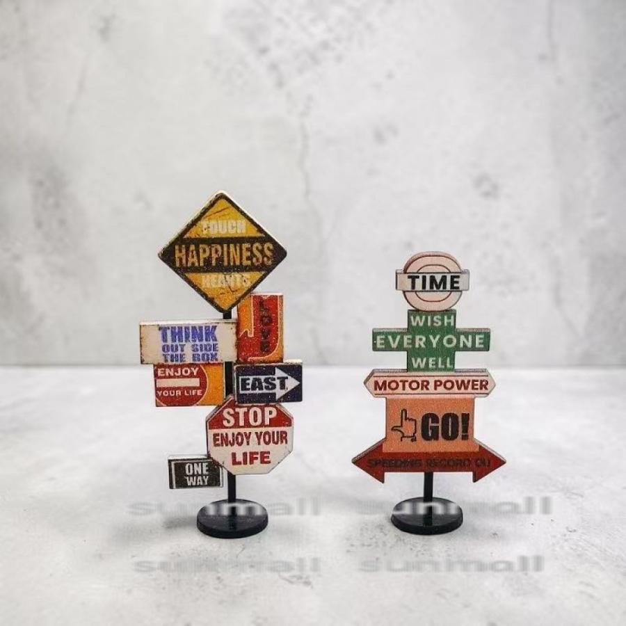 【1点のみ販売】【2タイプから選べる】ミニチュア 木製ロードサイン ヴィンテージ風 標識オブジェ ドールハウス ジオラマ インテリア |  | 05