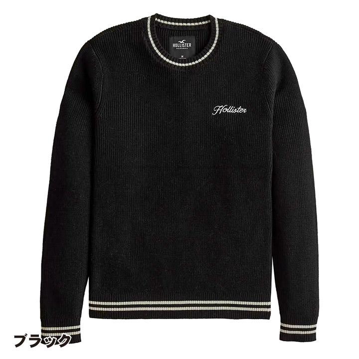 ホリスター メンズ ロゴ刺繍 バーシティークルーネックセーター ニット Hollister Varsity Crew Neck Sweater Knit 2カラー: ブラック、オフホワイト｜unechambre｜02