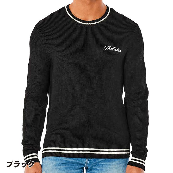 ホリスター メンズ ロゴ刺繍 バーシティークルーネックセーター ニット Hollister Varsity Crew Neck Sweater Knit 2カラー: ブラック、オフホワイト｜unechambre｜03