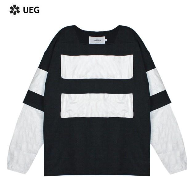 UEG (ウーサーエジェッタ) SWEATSHIRT W/BANNERS (BLACK/WHITE) [プルオーバー/スウェットシャツ/トレーナー/UNISEX] [ブラック/ホワイト]｜uneekbasemnt