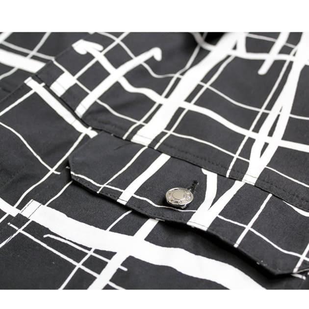 ROCHAMBEAU (ロシャンボー) SHORT JACKET (GRID) [デニムジャケット/グラフィック/オーバーサイズ/UNISEX] [ブラック]の画像
