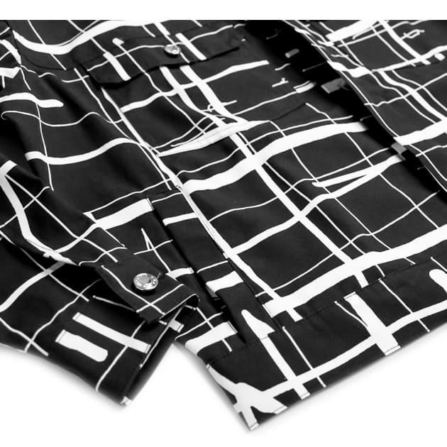 ROCHAMBEAU (ロシャンボー) SHORT JACKET (GRID) [デニムジャケット/グラフィック/オーバーサイズ/UNISEX] [ブラック]の画像