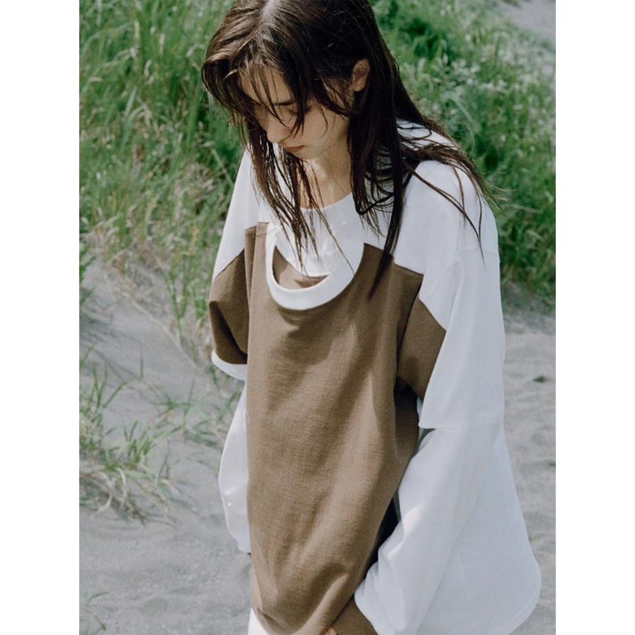 RANDY | HANG (WHITE x KHAKI) 長袖 ダブルTシャツ ロングスリーブ