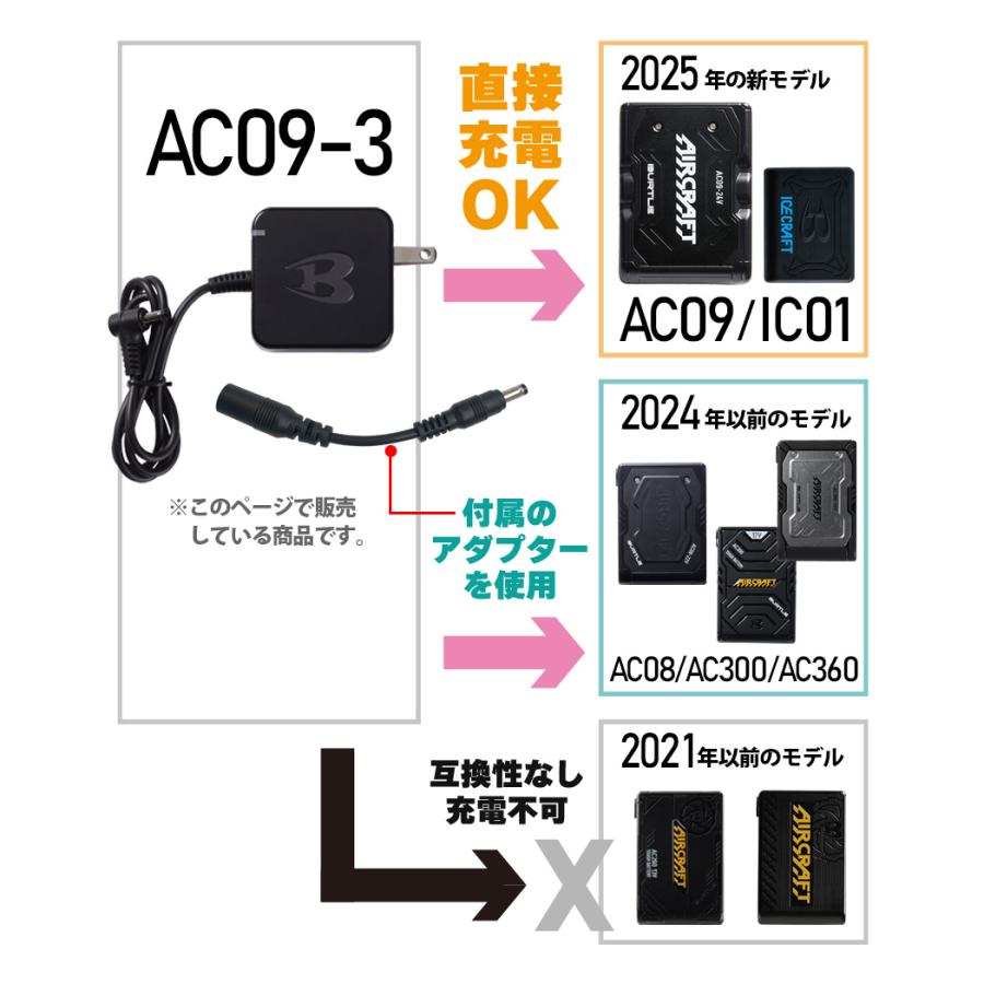 【新品】BURTLE AC09-3 充電器 2個セット BURTLE ＼P2倍／ バートル AC09-3 充電器 アダプターケーブル