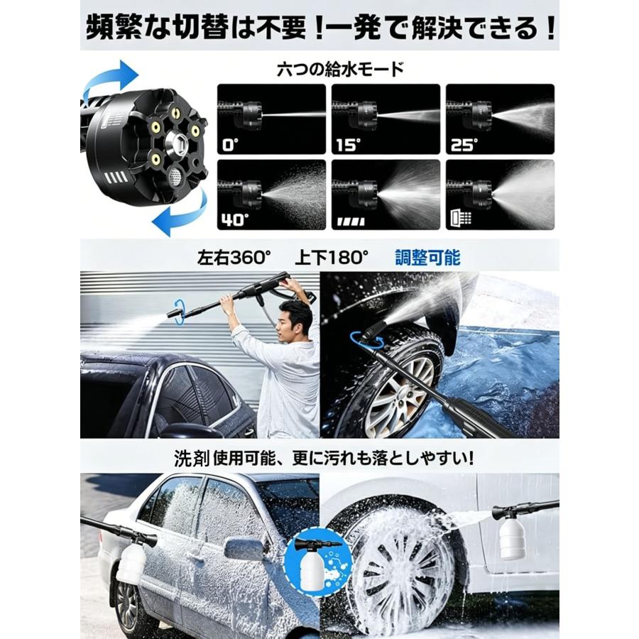 高圧洗浄機 コードレス 充電式 バッテリー式 洗車機 20000mAh 8MPa