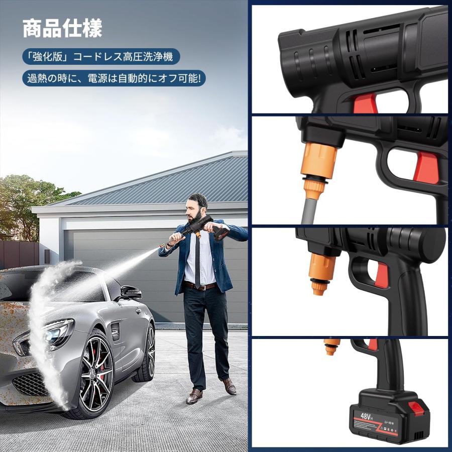 高圧洗浄機 コードレス 充電式 バッテリー式 洗車機 20000mAh 8MPa
