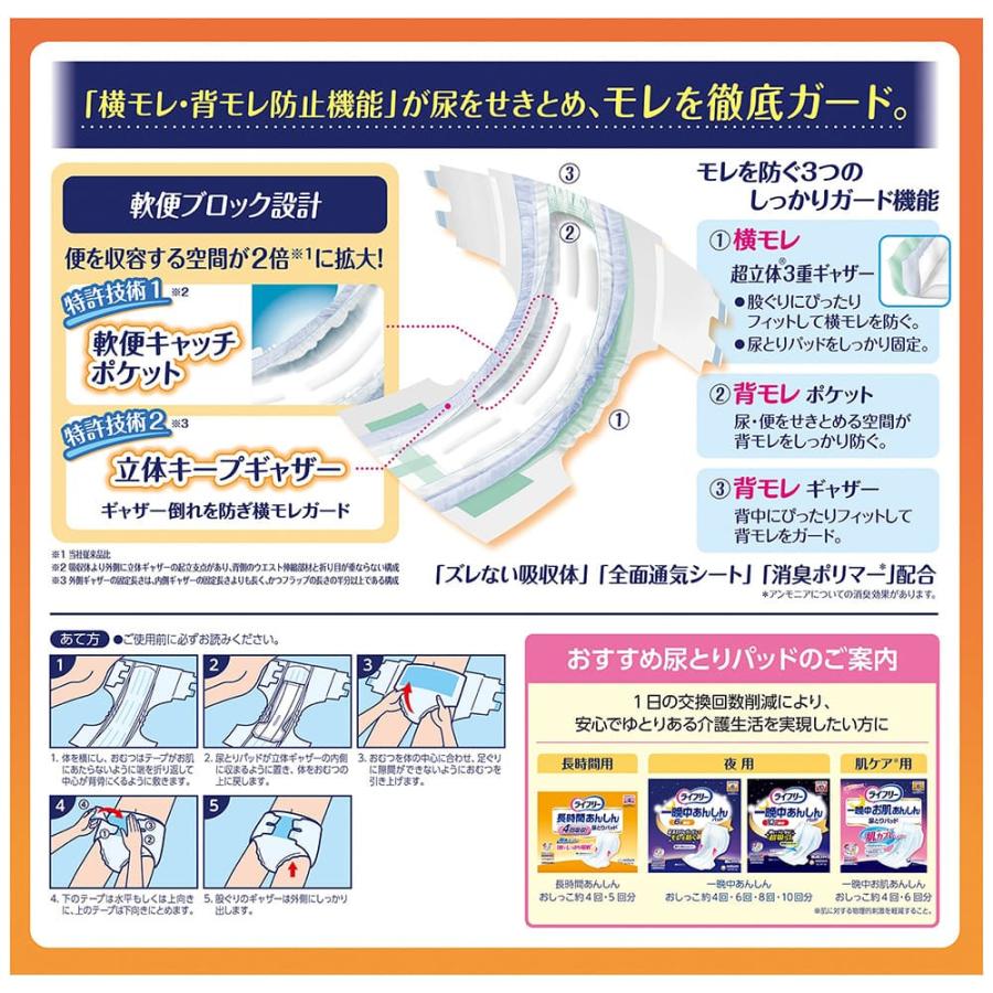 ライフリー 横モレあんしんテープ止め L17枚 4回吸収 4袋 600ml 尿漏れ