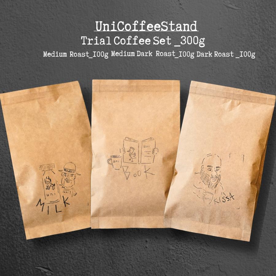 コーヒー豆 飲み比べセット 300g 送料無料 お試し 珈琲豆 粉 自家焙煎 3種 セット ギフト 高級 スペシャルティ おしゃれ 100g×3袋 uni coffee stand 長野 | 