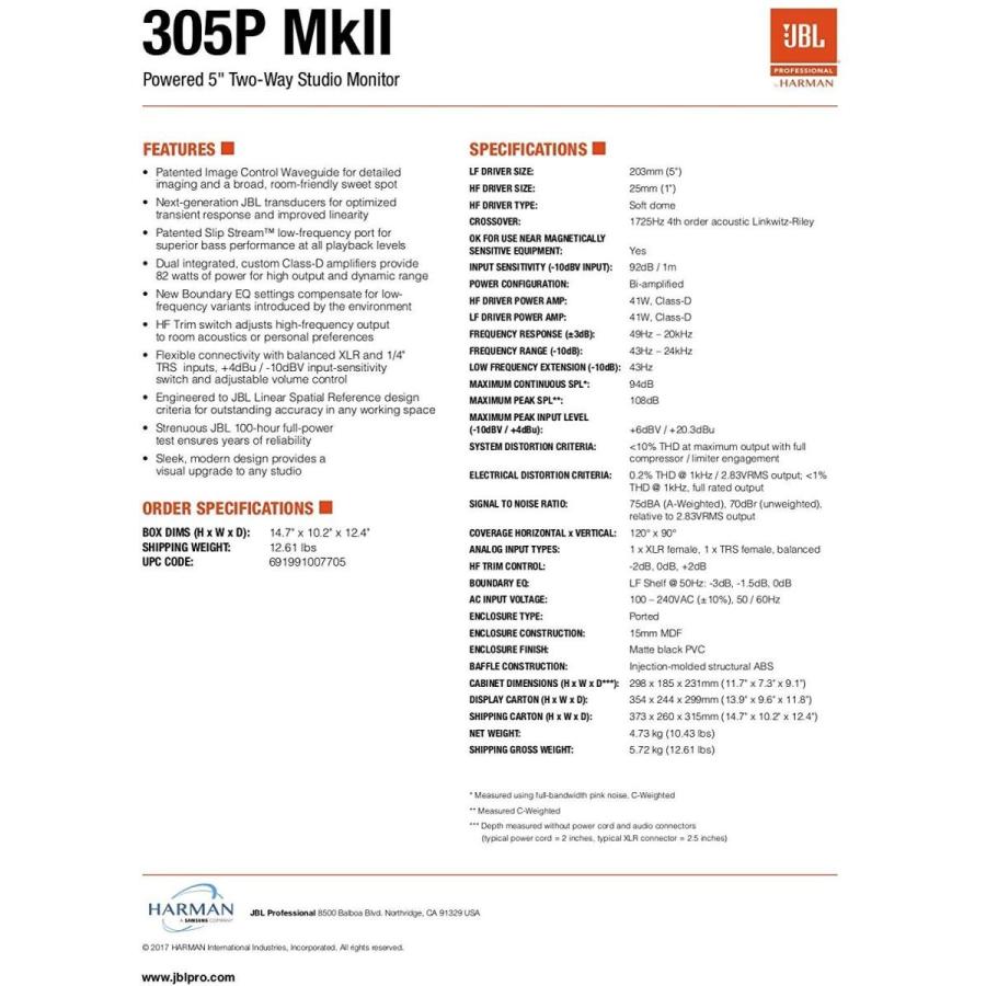 25【新品未使用】 JBL PROFESSIONAL 305P MkII パワードモニタースピーカー 1本 【2371492325】(14960円)