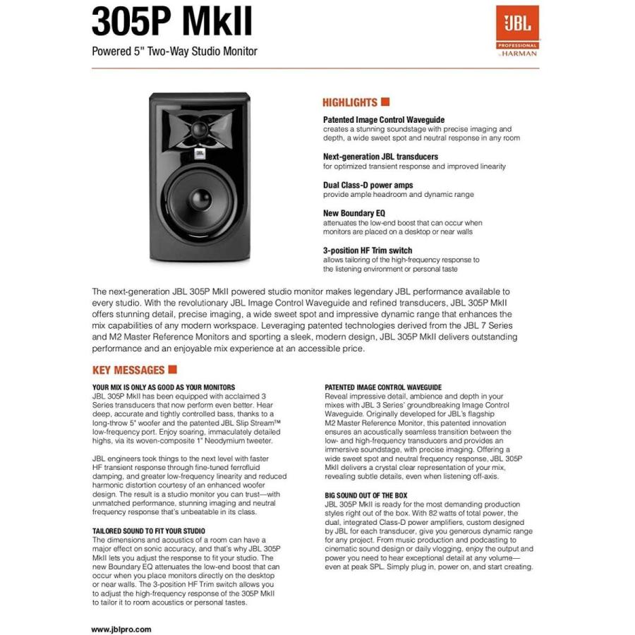25【新品未使用】 JBL PROFESSIONAL 305P MkII パワードモニタースピーカー 1本 【2371492325】(14960円)