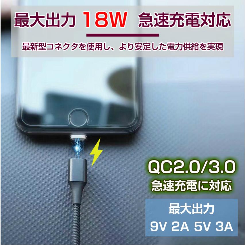 1m 楕円型 急速充電 QC3.0 9V データ転送 充電 マグネット ケーブル