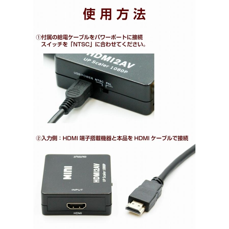 HDMI to AV 変換アダプター コンバーター  変換アダプタ HDMI 入力 アナログ 出力 1080p 対応 USB 電源 HDMI2AV RCA コンポジット 映像 音声 変換｜unicornshop｜04