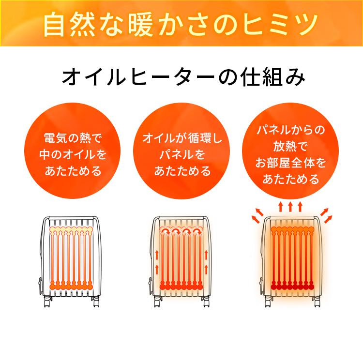 オイルヒーター ８畳 アイリスオーヤマ おしゃれ 節電 電気代 省エネ 暖房器具 タイマー キャスター付 電気ヒーター 電気ストーブ POH-S1208M-W (D)｜unidy-y｜17