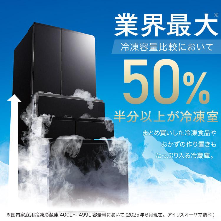 冷蔵庫 400l 以上 439l アイリスオーヤマ 冷凍冷蔵庫 大容量 冷凍室 自動霜取り 自動製氷 二人暮らし 省エネ 大凍量 IRSN-HF44A-B * (HS)の画像