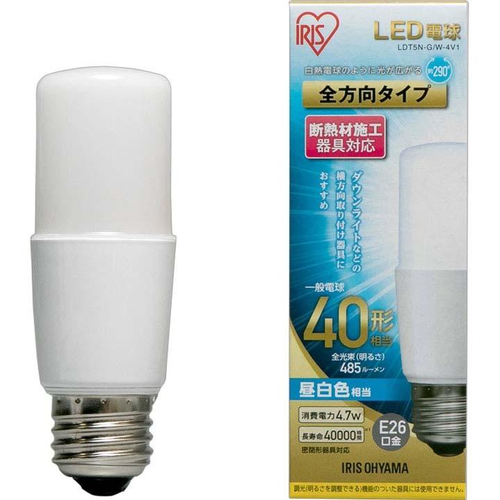 LED電球 E26 T形 全方向タイプ 40W形相当 LDT5N-G／W-4V1・LDT5L-G／W-4V1 10個セット アイリスオーヤマの画像