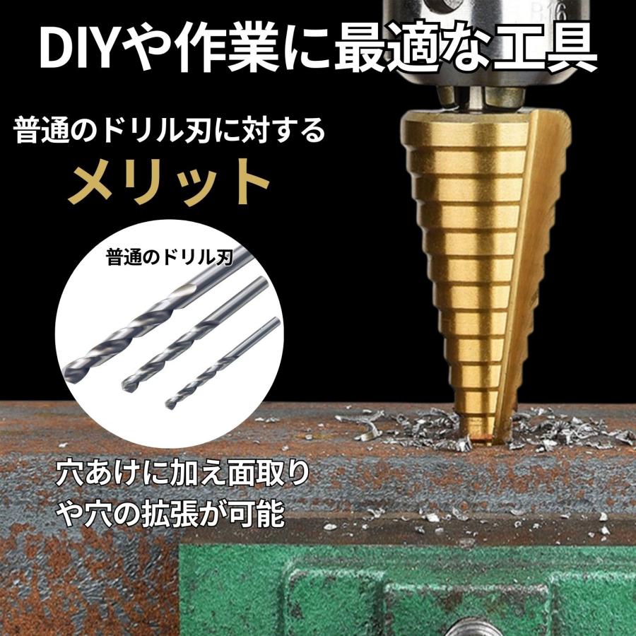 ステップドリル 3本 4-20mm 4-12mm 3-12mm 六角軸 ドリルビット