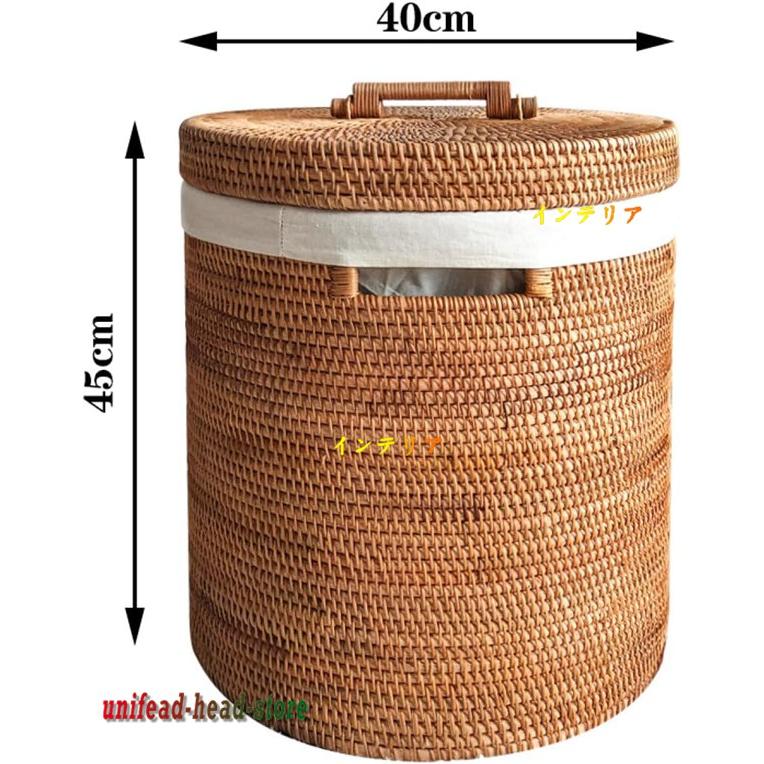 ランドリー バスケット 籐 ラタン ランドリーボックス 編まれた 籐製 天然素材 洗濯物入れ タオル 下着 35x40cm 一時置き かご｜unifead-head-store｜04