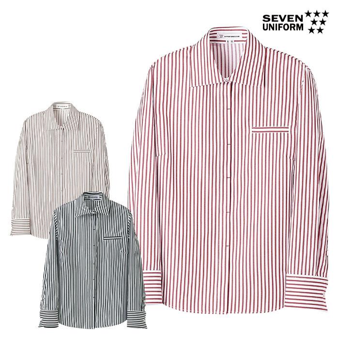 WH7616 長袖ストライプシャツ 女性用 ブラウス レディース 7〜15号