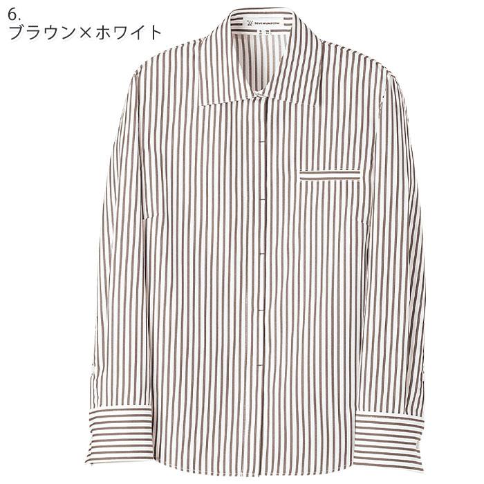 WH7616 長袖ストライプシャツ 女性用 ブラウス レディース 7〜15号