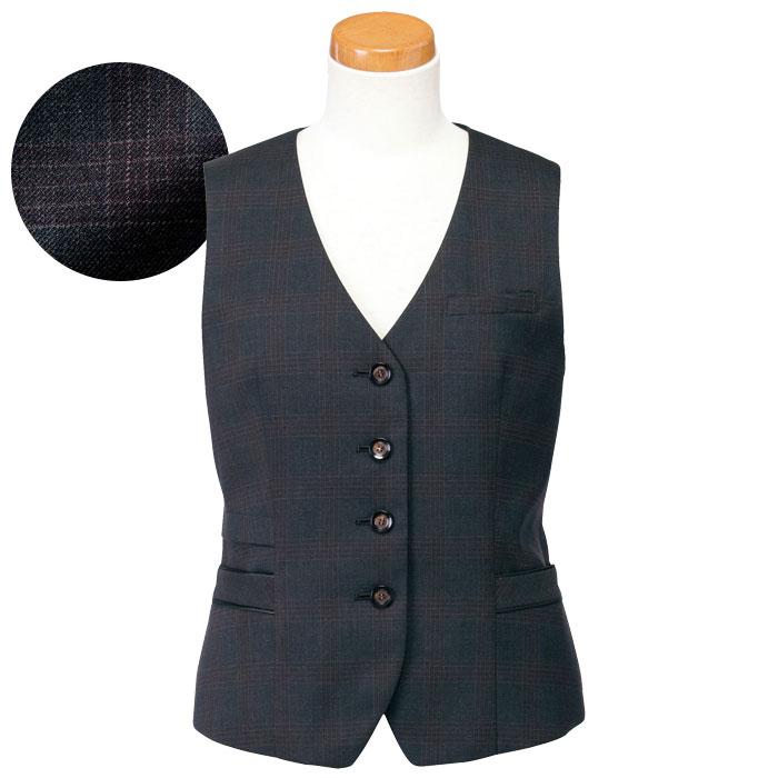 ベスト 事務服 チェック ネイビー グレー レディース U5121 UNILADY