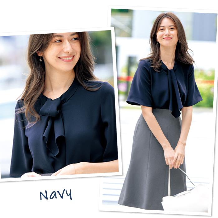 プルオーバーブラウス 四分袖 カットソー 事務服 オフィスカジュアル