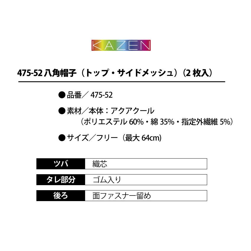 食品工場 作業帽子 トップ.サイドメッシュ 2枚入り 男女兼用 食品衛生