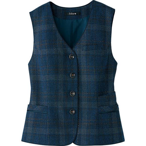 [TioTio素材]事務服 制服 セロリー selery ベスト S-04501  ノエルチェック　大きいサイズ21号・23号 セロリー（SELERY） 【TioTioプレミアム抗ウイルス】事務服 ベスト S