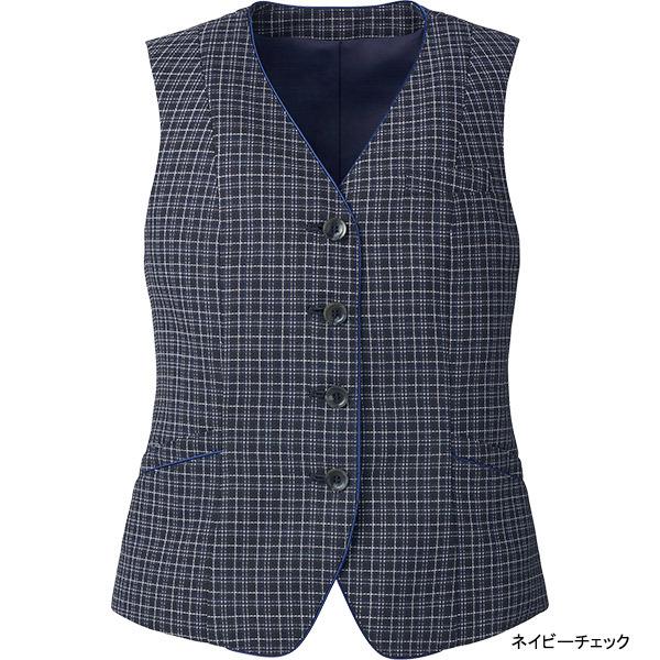 事務服 制服 ENJOY エンジョイ  カーシーカシマ ベスト EAV825  ニュートラルチェック カーシーカシマ 【制菌・防臭】事務服 ベスト EAV825 ニュートラル