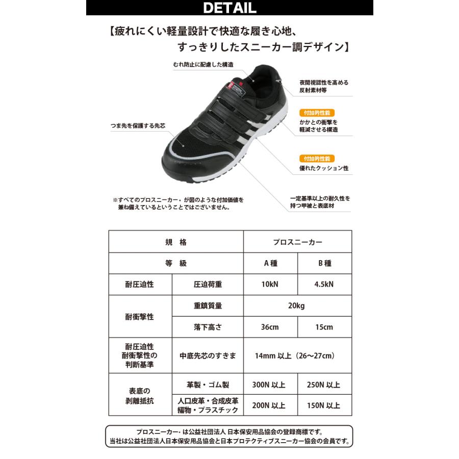 プロスニーカーA-45000 安全靴 マジックテープ JSAA A種認定品 鉄製先