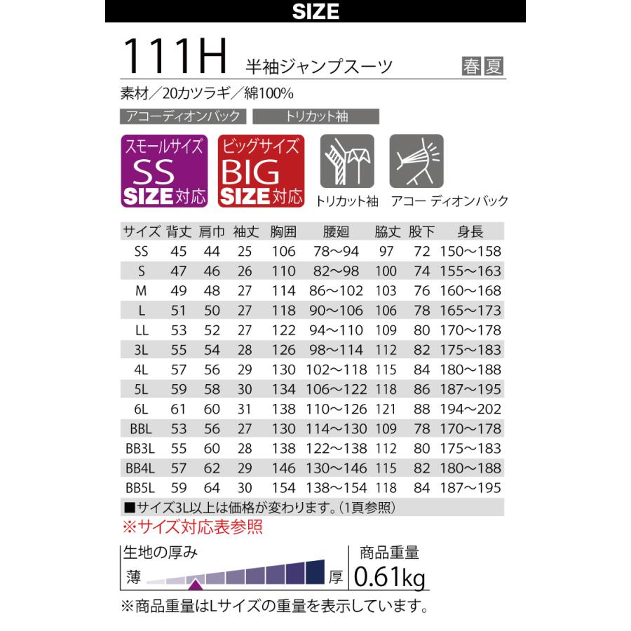 春夏 つなぎ服 トリカット アコーディオン 男女兼用 111H SS〜3L 半袖 ツヅキ服 作業服 作業着 続服 クレヒフク KURE｜uniform100ka｜10