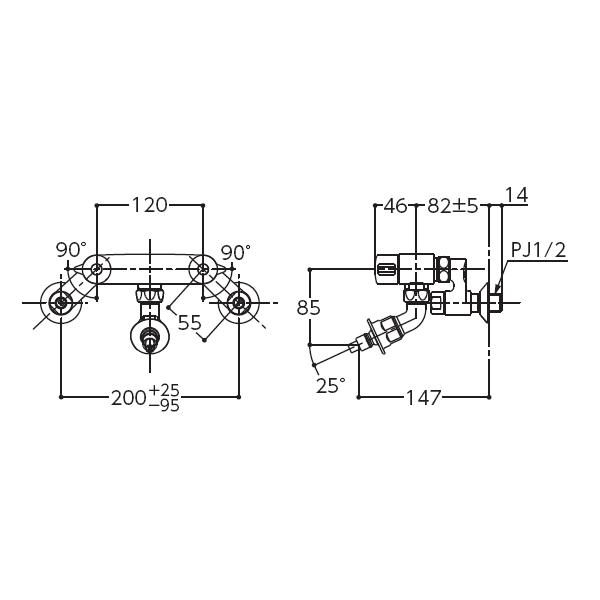 TOTO　洗濯機用壁付２ハンドル混合水栓　緊急止水　一般用　TW21R