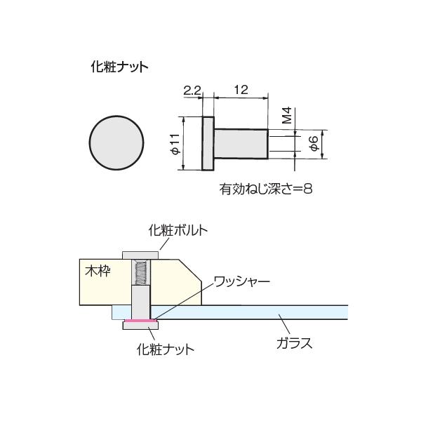 アトムリビンテック　ガラス止め用　化粧ナット　500個入　M4×12　GBメッキ　atomliv-005652