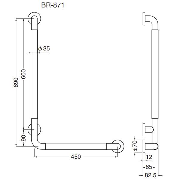 シロクマ　革巻き手すりL形　右　ベージュ鏡面磨　BR-871R-BE